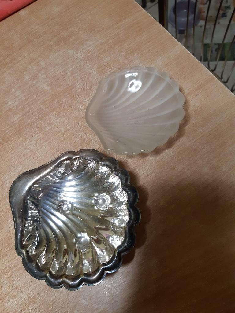 Beurrier coquille - plaqué argent et verre dépoli, Ophalen of Verzenden, Zilver