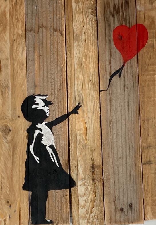 BANKSY (Na): schilderen op hout met COA. Groot model, Ophalen of Verzenden