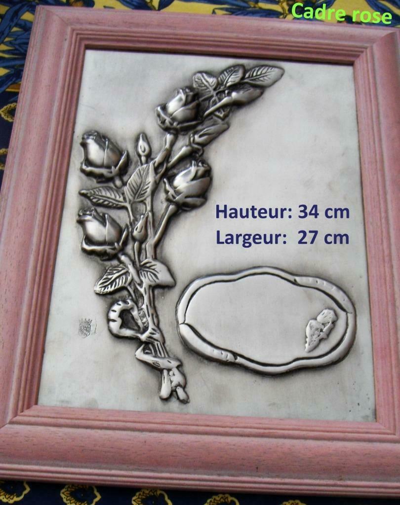 Cadre étain (92%) + bois rose: roses fermées, à graver, Enlèvement ou Envoi, Neuf