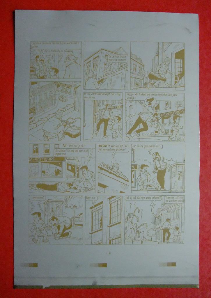 Kiekeboe / De Kiekeboes: originele drukplaat - nr 100, pg 14, Boeken, Stripverhalen, Ophalen of Verzenden, Merho