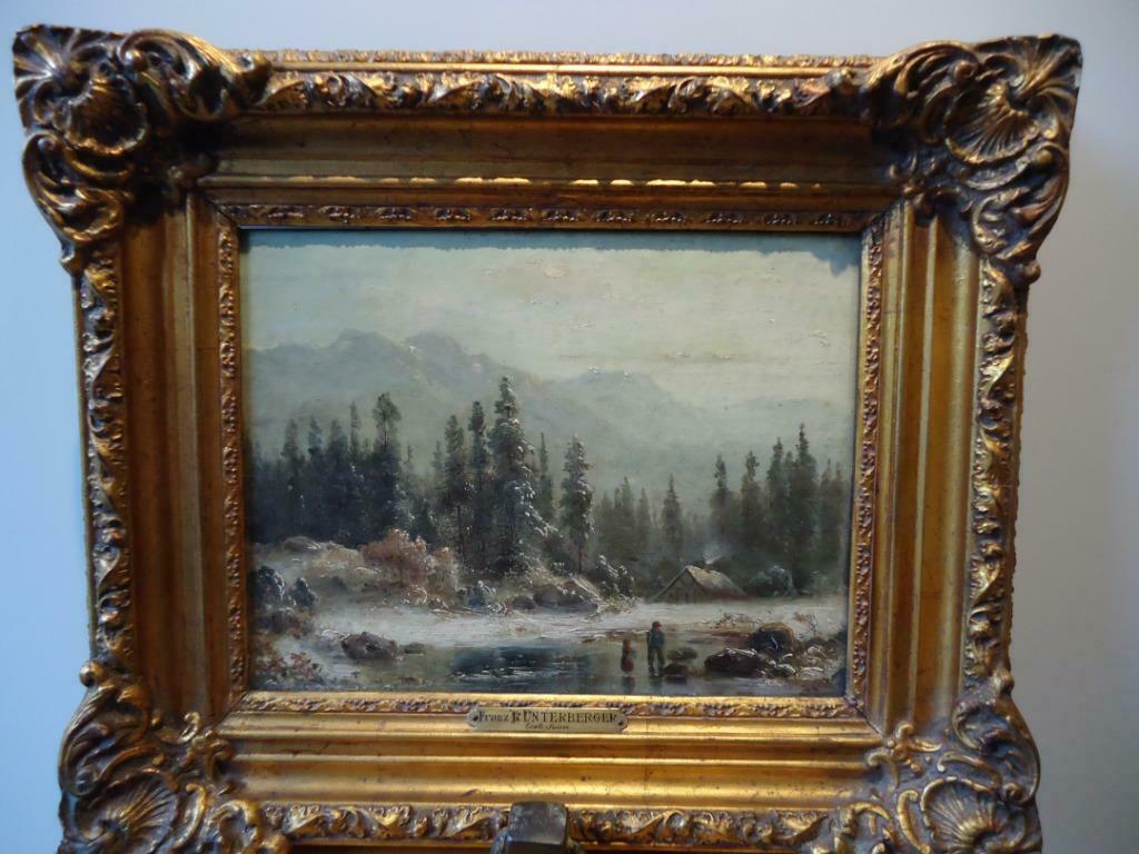 Franz Richard UNTERBERGER °1838-1902 berglandschap olie/hout, Ophalen