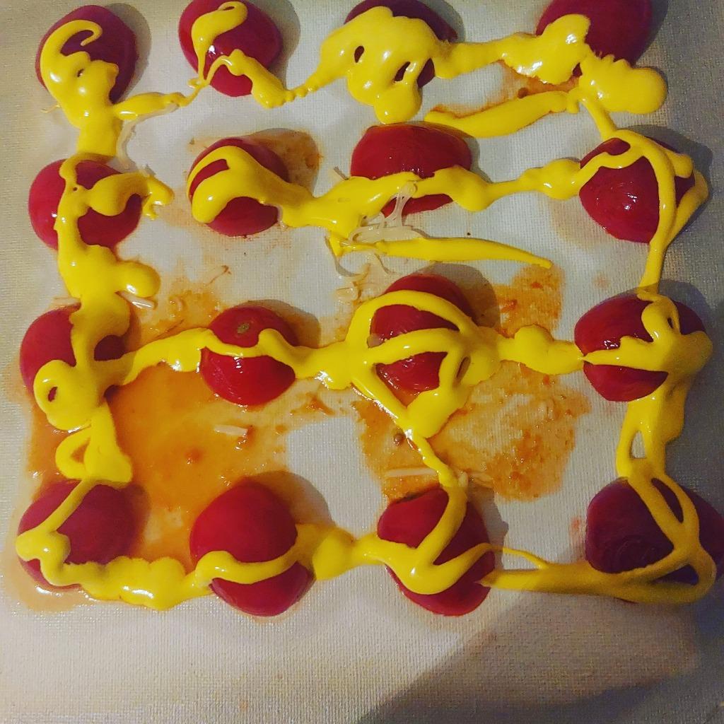 tomaat vers en acryl op doek, Verzenden