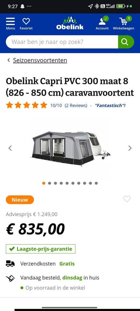 Voortent, Caravans en Kamperen, Voortenten en Luifels, Ophalen