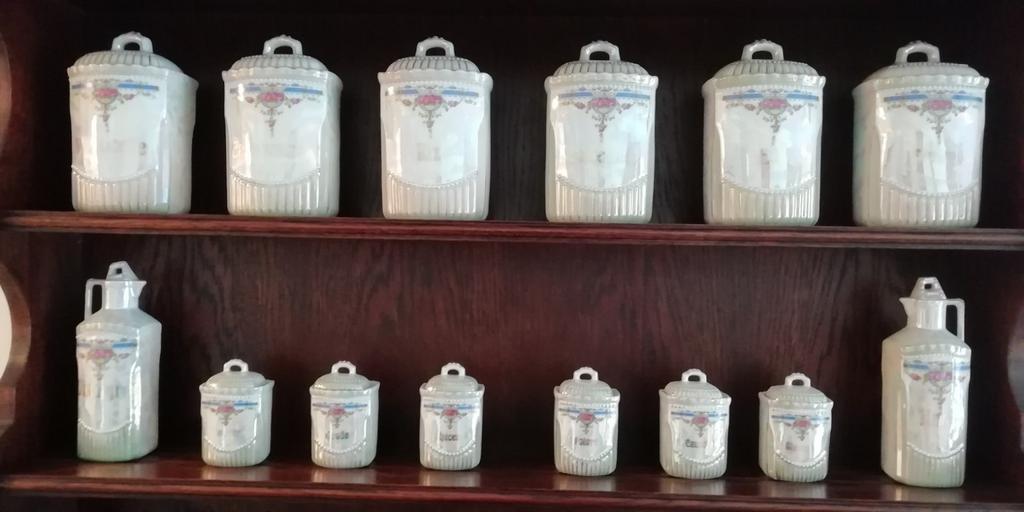 volledig 14 delig antiek porcelain voorraadpotten kruidenpot, Antiek en Kunst, Ophalen of Verzenden