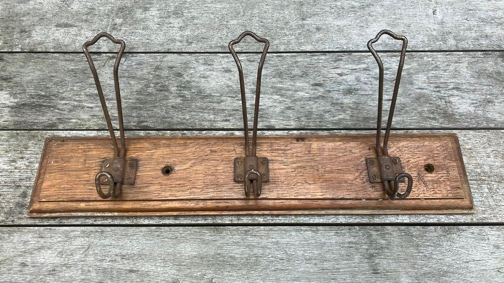Porte-manteau ancien (3 pièces sur étagère en chêne), Antiquités & Art, Enlèvement ou Envoi
