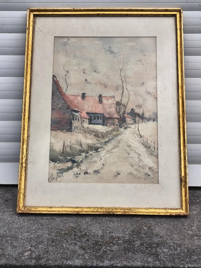 Aquarelle  signe celestin charles jacquet, Enlèvement ou Envoi