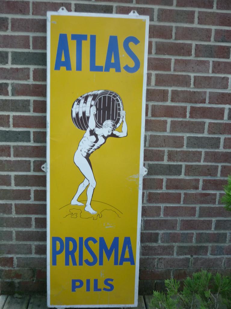 metalen plaat (geen e-mail) Prisma Pils Atlas/1935, Verzamelen, Verzenden