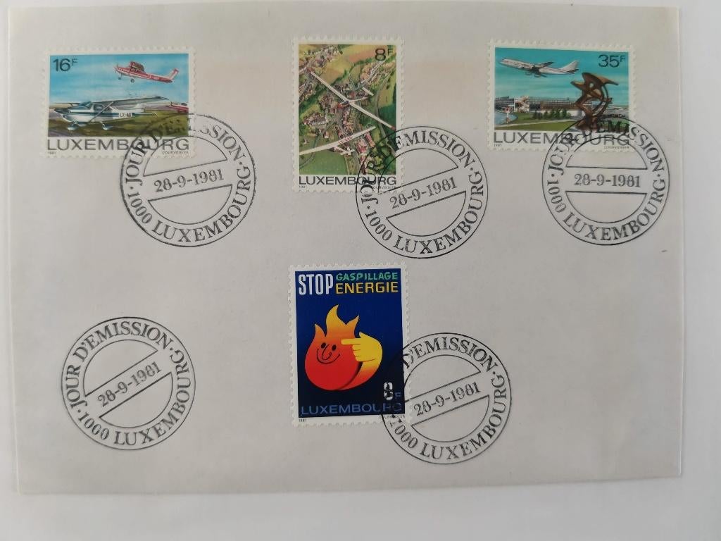 Luxembourg 1981 - FDC - aviation, avions, oiseau, énergie, Enlèvement ou Envoi, Luxembourg, Affranchi