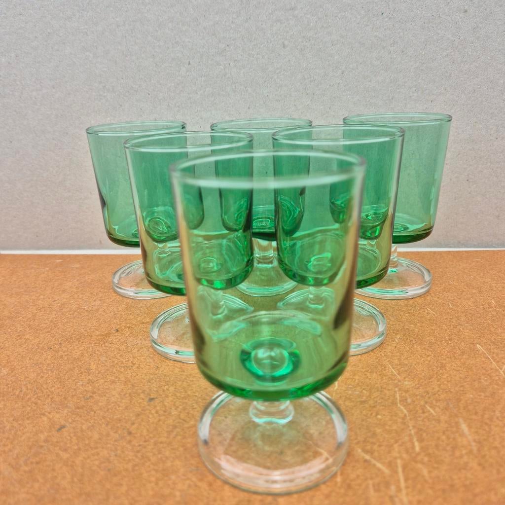 Franse Luminarc Cavalier groen, jaren 70, 6, Antiek en Kunst, Ophalen of Verzenden