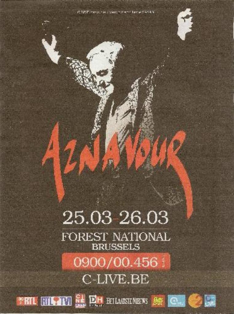 PUBLICITE A4 - CHARLES AZNAVOUR FOREST NATIONAL BRUSSELS, Envoi, Neuf, Livre, Revue ou Article