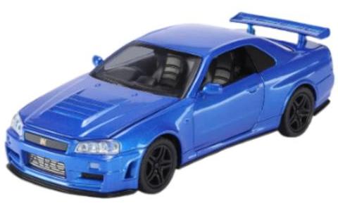 DieCast model van metaal Nissan GTR R34 Skyline 1:32 - Blauw, Hobby en Vrije tijd, Modelauto's | 1:18, Ophalen of Verzenden, Nieuw