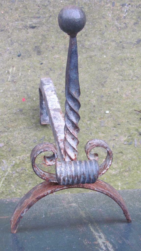 2 smeedijzeren vuurbokken voor open haard, houtblok steunen, Enlèvement ou Envoi, Utilisé, Bois