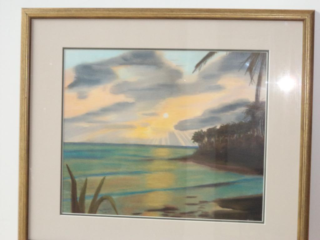 A. Huybrechts 2001 gouache mediterrane zonsondergang aan zee, Antiek en Kunst, Ophalen
