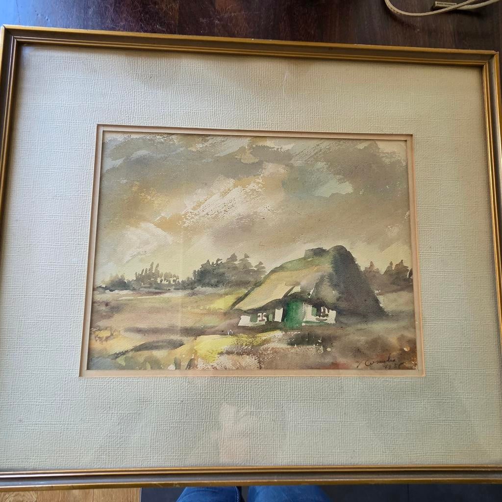 Aquarelle boerderij - getekend J Cornelis, Ophalen of Verzenden