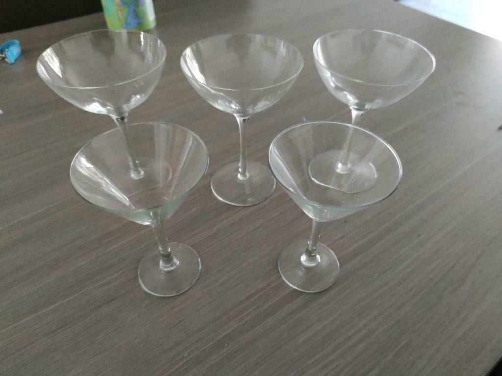 Vijf cocktail glazen, 2 types, Ophalen of Verzenden, Gebruikt, Overige typen