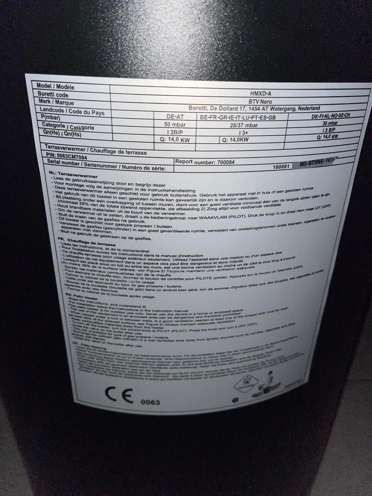 Boretti Patio Heater, Tuin en Terras, Ophalen, Nieuw