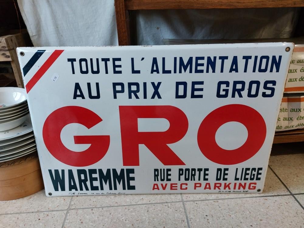 Ancienne plaque émaillée GRO Alimentation Waremme, Enlèvement ou Envoi