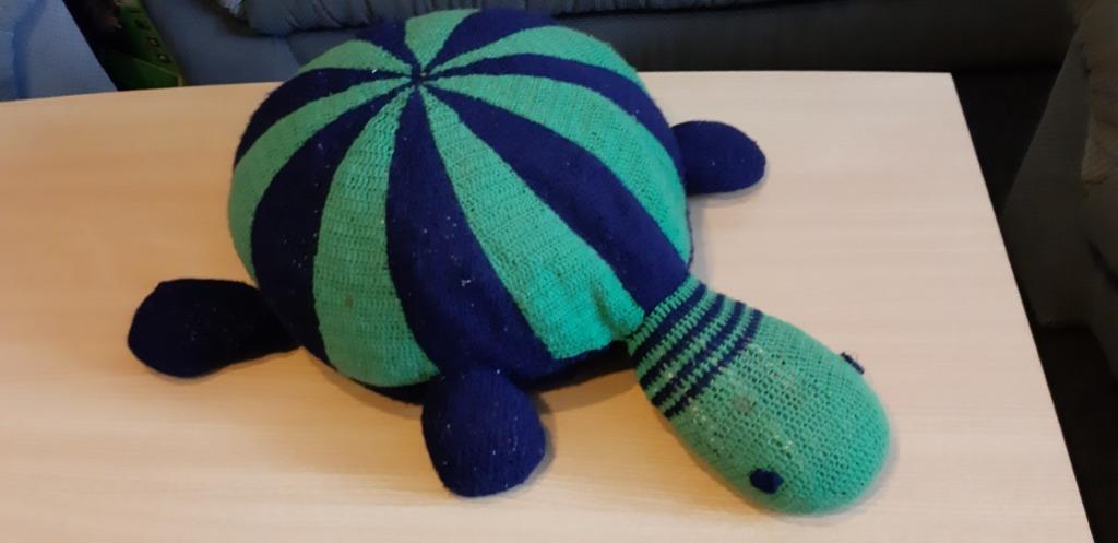 Grote gehaakte schildpad, blauw/groen, Enlèvement ou Envoi, Comme neuf, Autres types