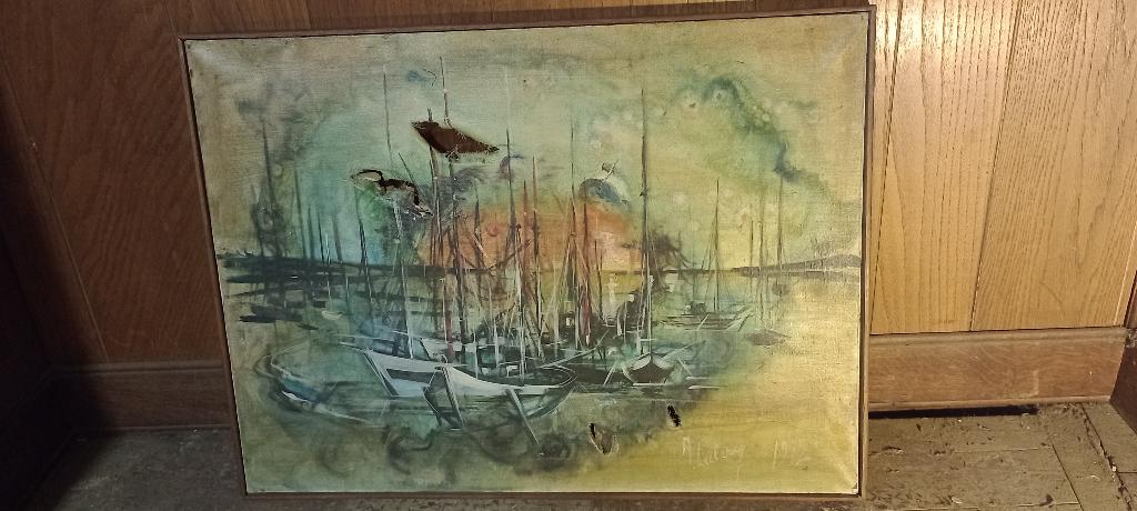 Schilderij op doek,te restaureren,A.Leclercq 1972,74x55,n286, Ophalen