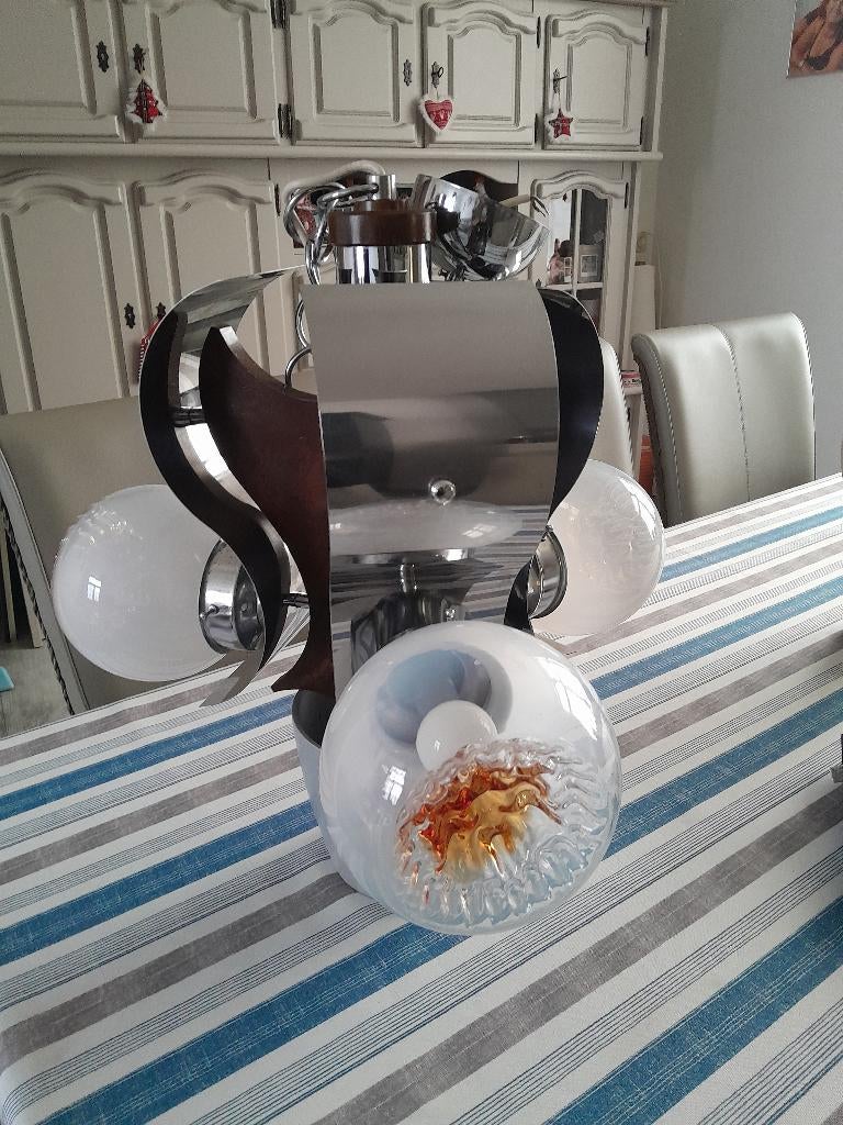 Mazzega Murano TBE kroonluchter met 3 bollen, Ophalen, Zo goed als nieuw, Hout, Vintage