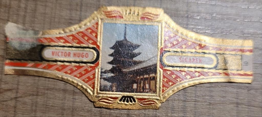 Oud sigarenbandje: Japan, tempel en Pagode, Verzamelen, Ophalen of Verzenden, Gebruikt, Sigarenbandjes