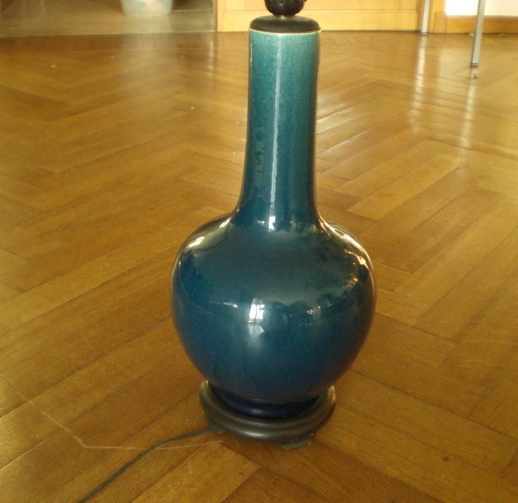 Grande lampe en faïence bleue nuit - parfait état., Enlèvement, Comme neuf, Autres matériaux, Moins de 100 cm