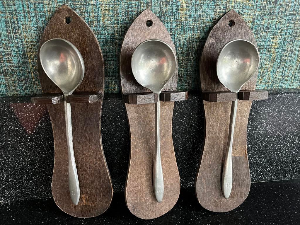 Set van drie tinnen lepels, Antiek en Kunst, Ophalen