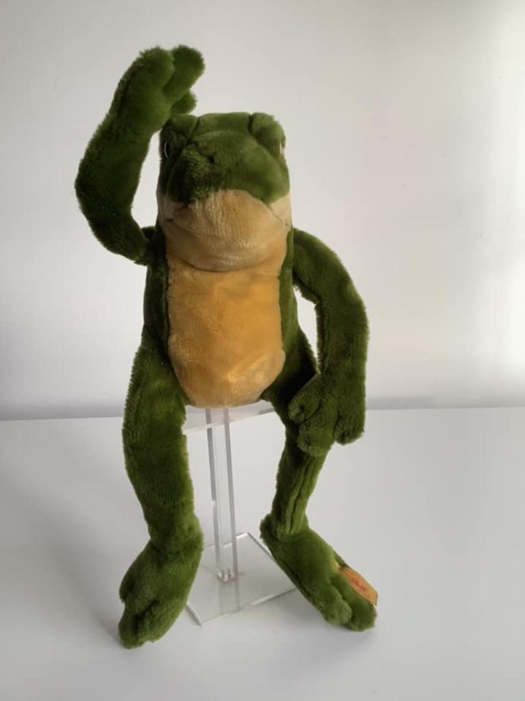 Grenouille Steiff vintage « Clappy » avec bouton et étiquett, Enlèvement ou Envoi, Comme neuf, Ours en tissus, Steiff