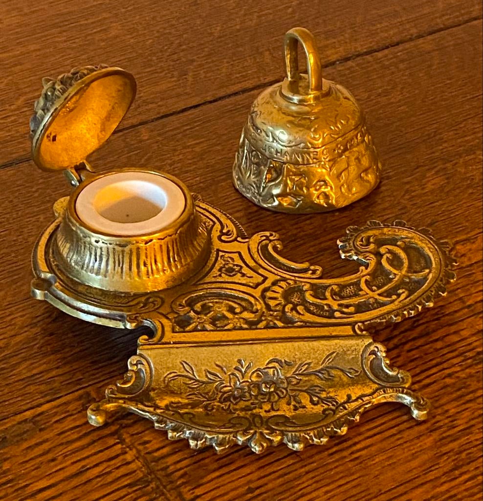 Encrier et Cloche de table anciens en BRONZE, Enlèvement ou Envoi, Bronze