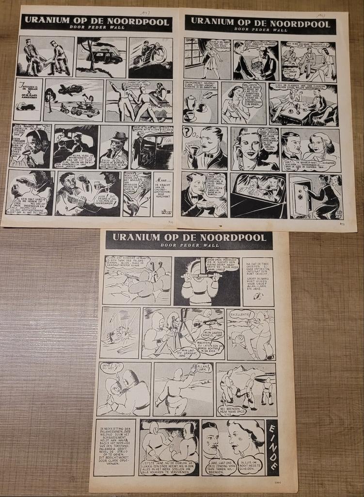 3 oude stripknipsels: Uranium op de Noordpool (1947), Ophalen of Verzenden, 1940 tot 1960, Knipsel(s)