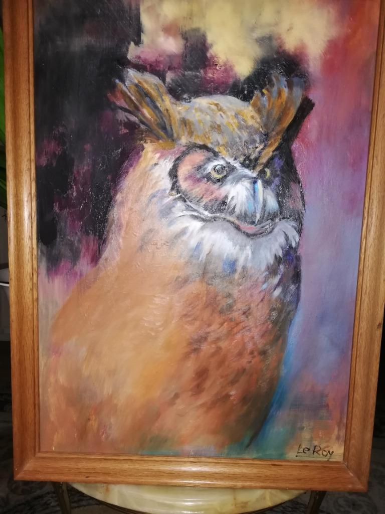 * A Leroy, 'Chouette', peinture, Antiquités & Art, Enlèvement ou Envoi
