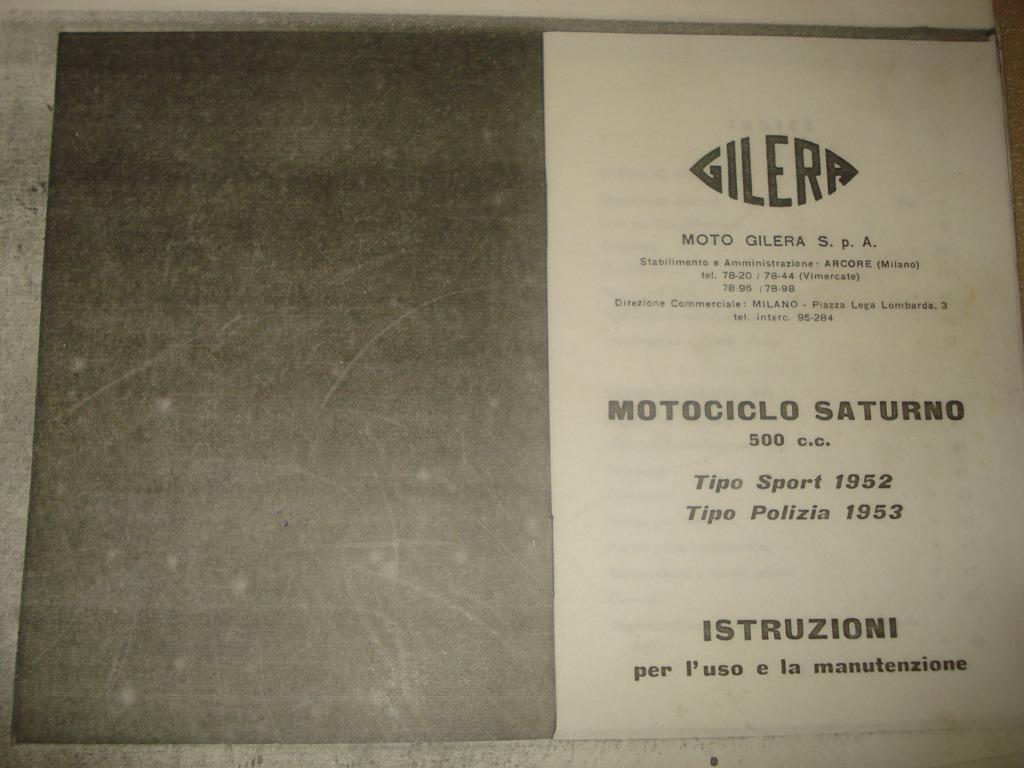 GILERA Saturno 500cc Ancien Manuel d'Instruction & Entretien, Enlèvement ou Envoi, Autres marques