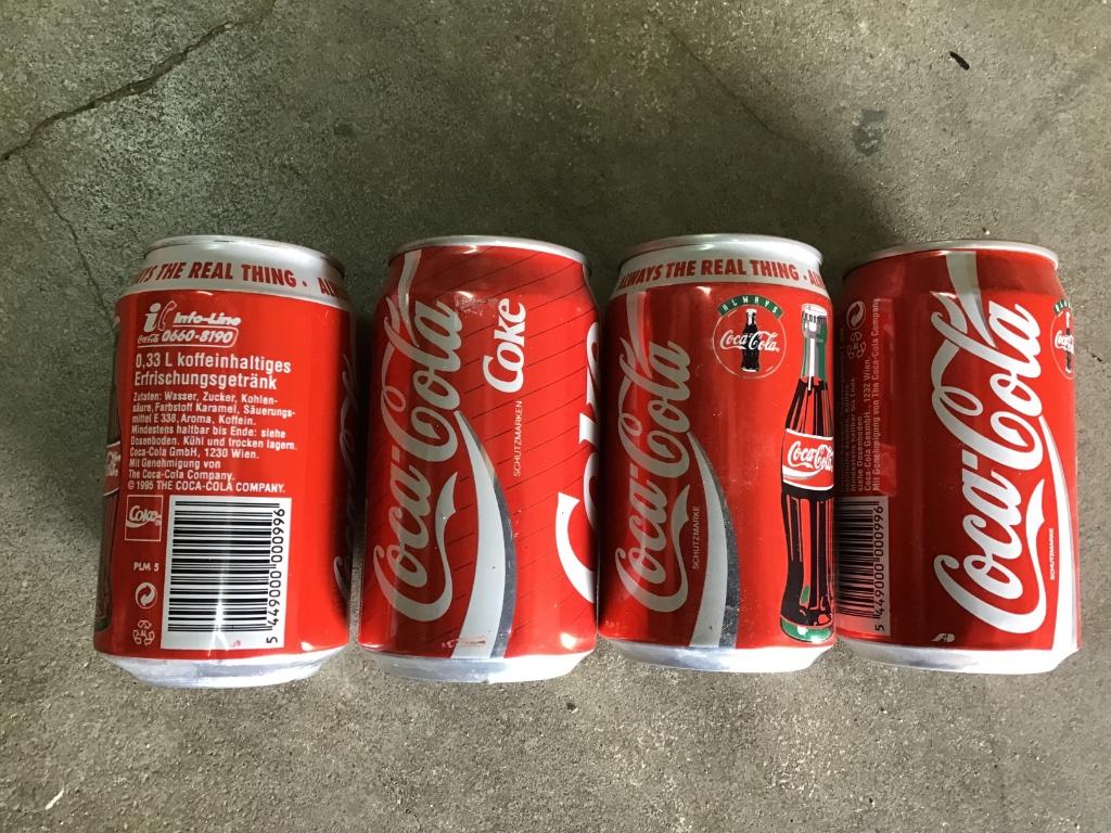 Coca-Cola 7 Oostenrijkse blikjes, Ophalen of Verzenden, Gebruikt, Verpakking