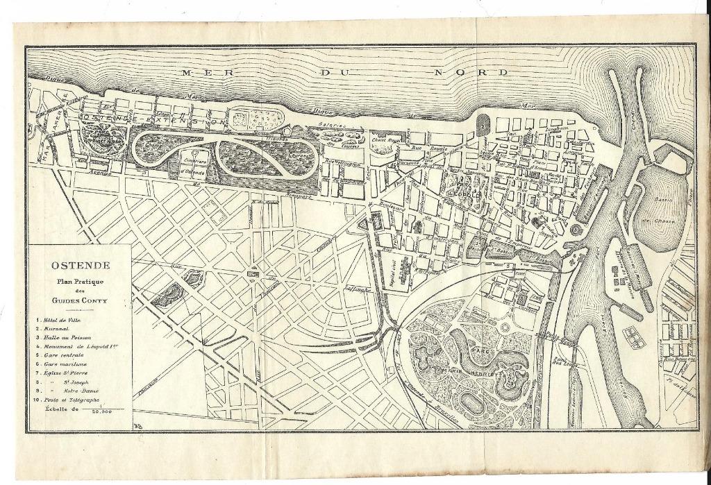 1908 - Oostende stadsplan, Antiek en Kunst, Kunst | Etsen en Gravures, Verzenden