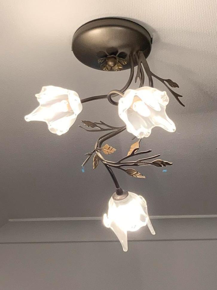 Plafonnier décoratif en étain et verre., Enlèvement, Comme neuf, Verre