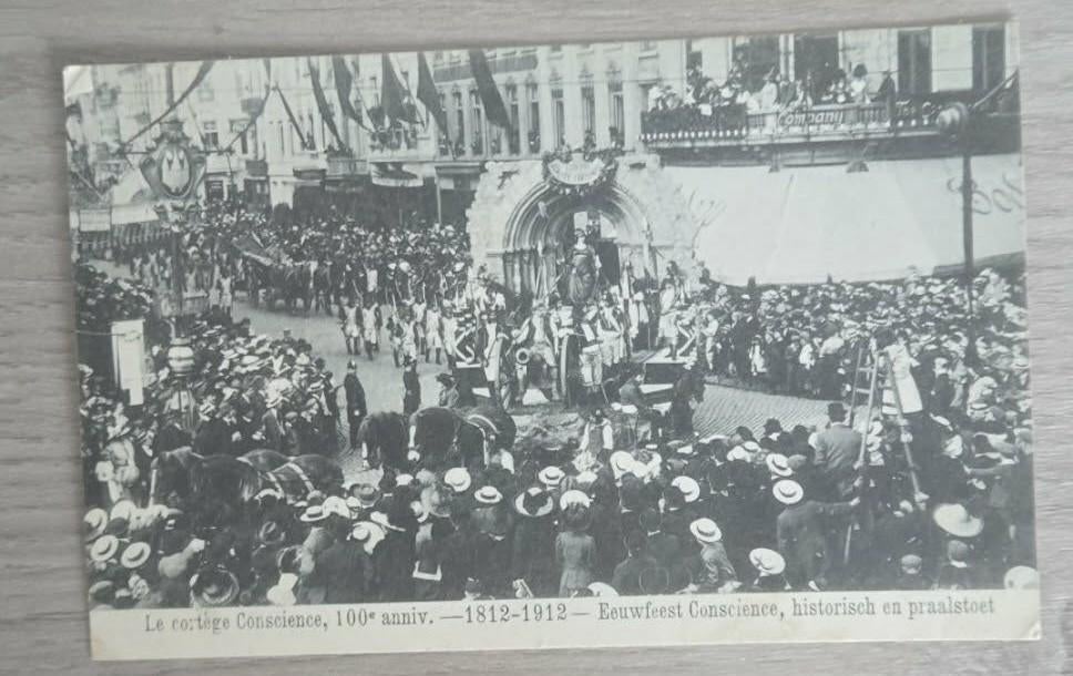 Eeuwfeest Hendrik Conscience 1912 postkaart gelopen, Ophalen of Verzenden, Voor 1920, Gelopen, Cultuur en Media