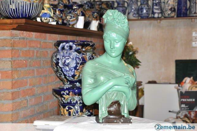 § grand buste feminin art nouveau en platre, Ophalen of Verzenden