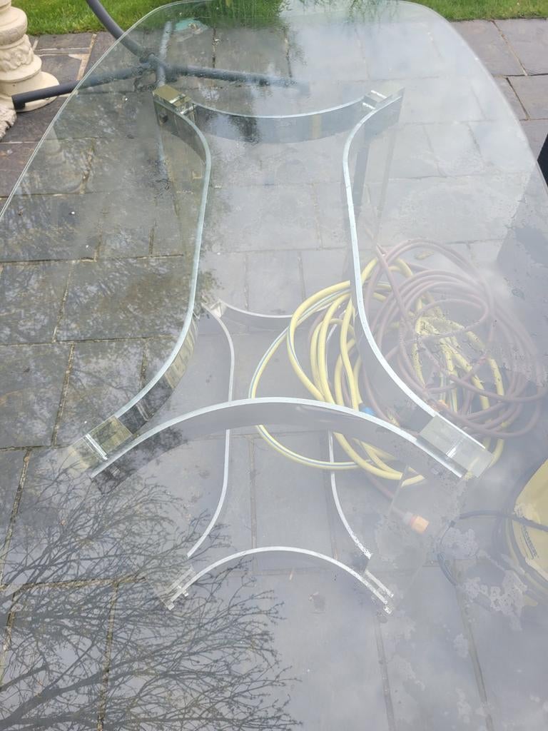 Dising eettafel jaren 70 plexiglas en vernikkeld brons, Huis en Inrichting, Tafels | Eettafels, Ophalen, Overige materialen, 100 tot 150 cm