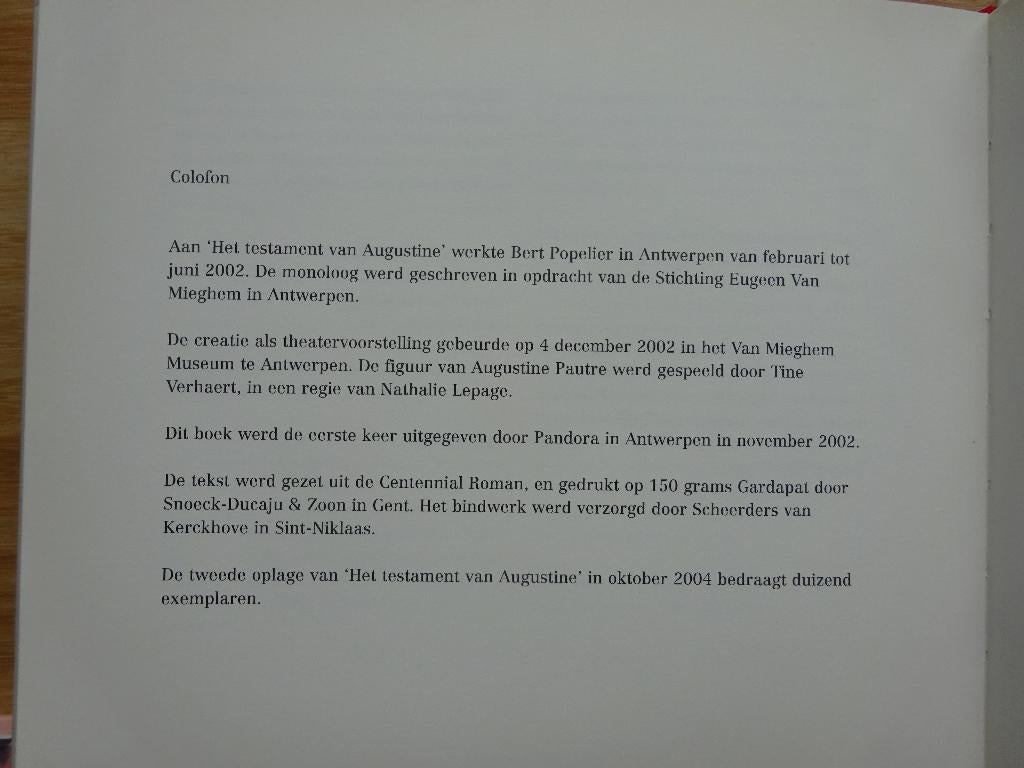 Het testament van Augustine, door Bert Popelier, 2002, Bert Populier, Ophalen of Verzenden, Zo goed als nieuw, Schilder- en Tekenkunst