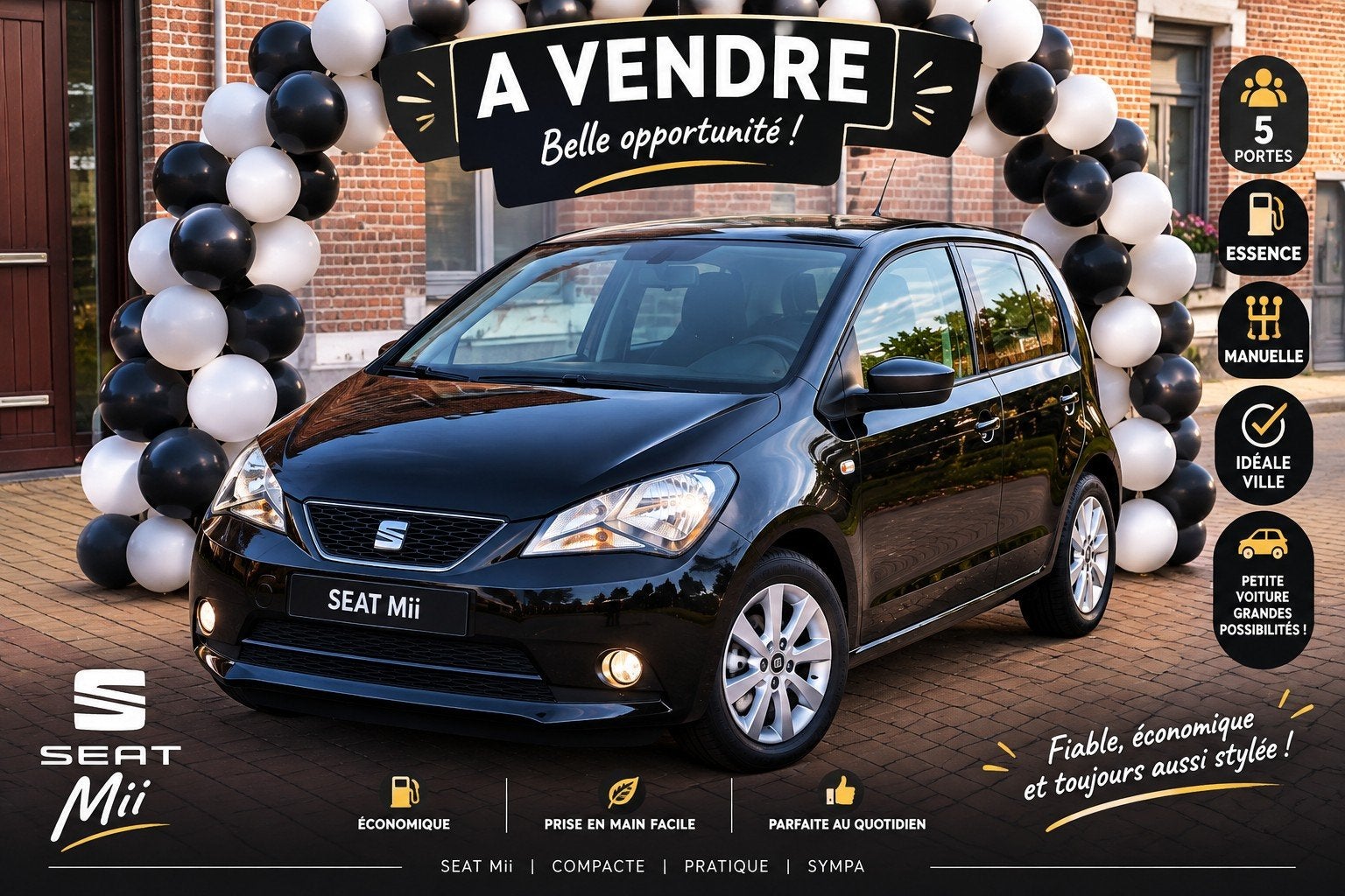 seat mii 2018 1er propriétaire 27000kms avec feuille rose, Autos, Seat, Achat, Euro 6, Boîte manuelle, Mii