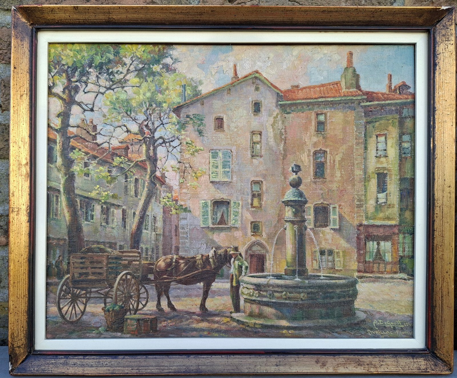 DE GEEST Arthur "Geanimeerd dorpszicht" olie op paneel, Antiquités & Art, Art | Peinture | Classique, Enlèvement ou Envoi, Peinture à l'huile