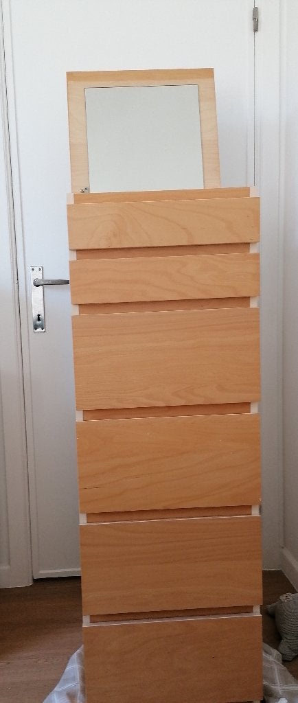 Malm kast 6 lades +spiegel ingewerkt - juwelenkast, Huis en Inrichting, Ophalen, Minder dan 50 cm, Gebruikt, 5 laden of meer