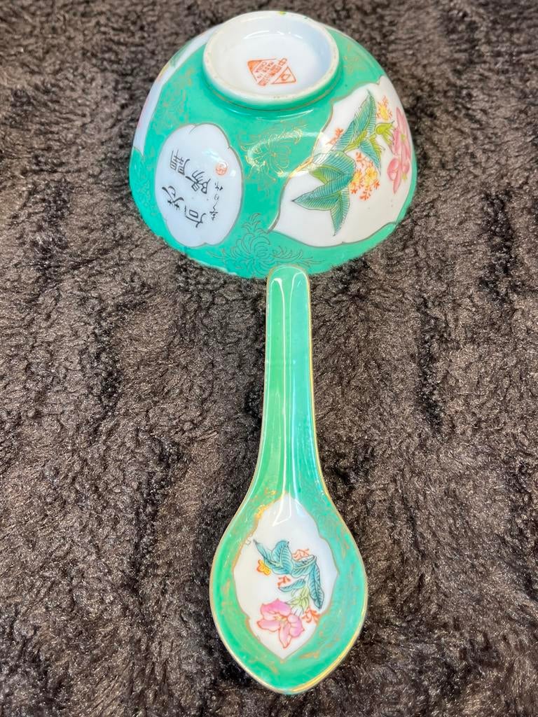 Ensemble Bol et Cuillère en Porcelaine Chinoise, Enlèvement, Comme neuf, Porcelaine