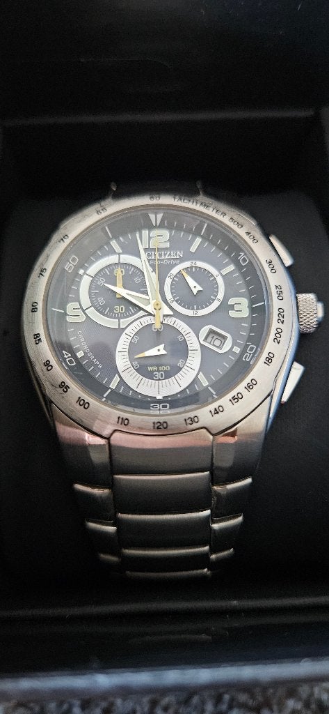 Citizen Chronograph Tachymeter - eco drive, Staal, Staal, Ophalen of Verzenden, Polshorloge
