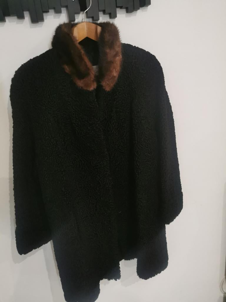 Manteau astrakan noir Parmentier col fourrure vintage taille, Kleding | Dames, Ophalen of Verzenden, Zwart