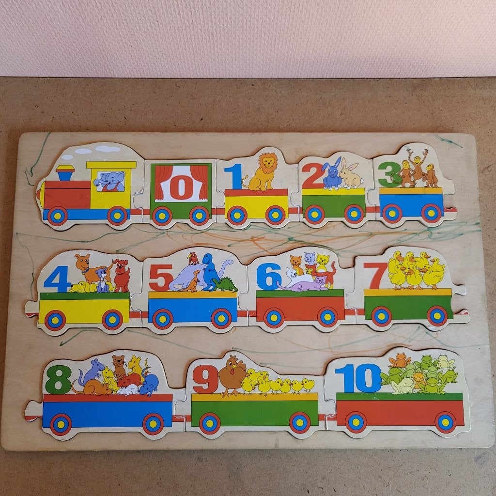 Houten puzzel tellen van 1-10 trein, Ophalen of Verzenden, Puzzelen