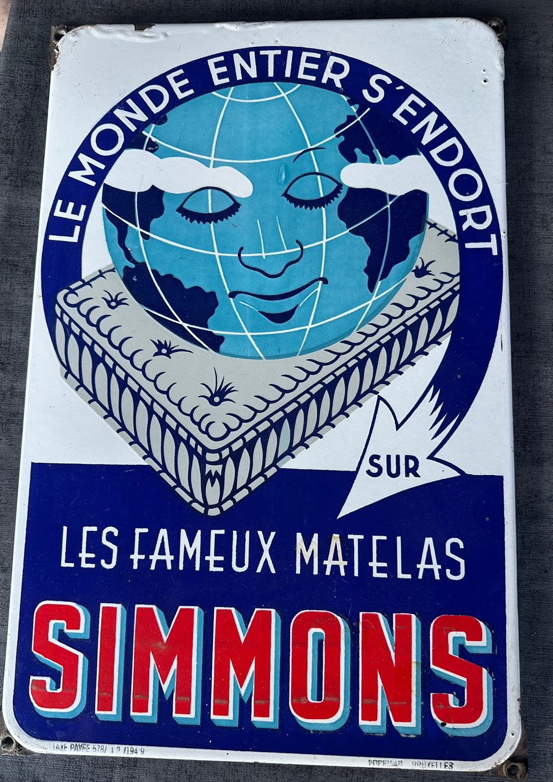 Plaque emaillée matelas Simmons, Enlèvement, Utilisé, Panneau publicitaire