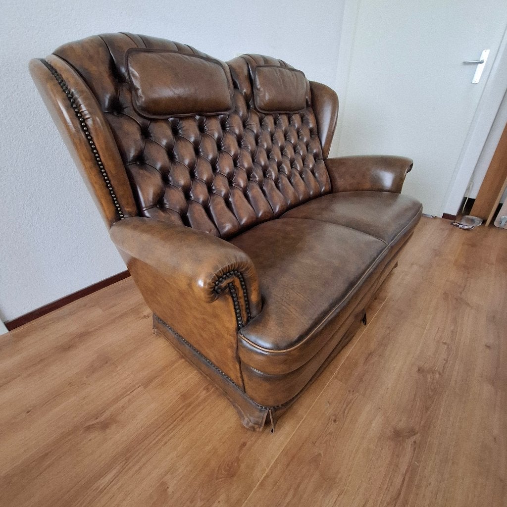 Luxe lederen bankstellen ZGAN chesterfield look, Huis en Inrichting, Ophalen, Zo goed als nieuw, Leer, Engels klassiek chestefield