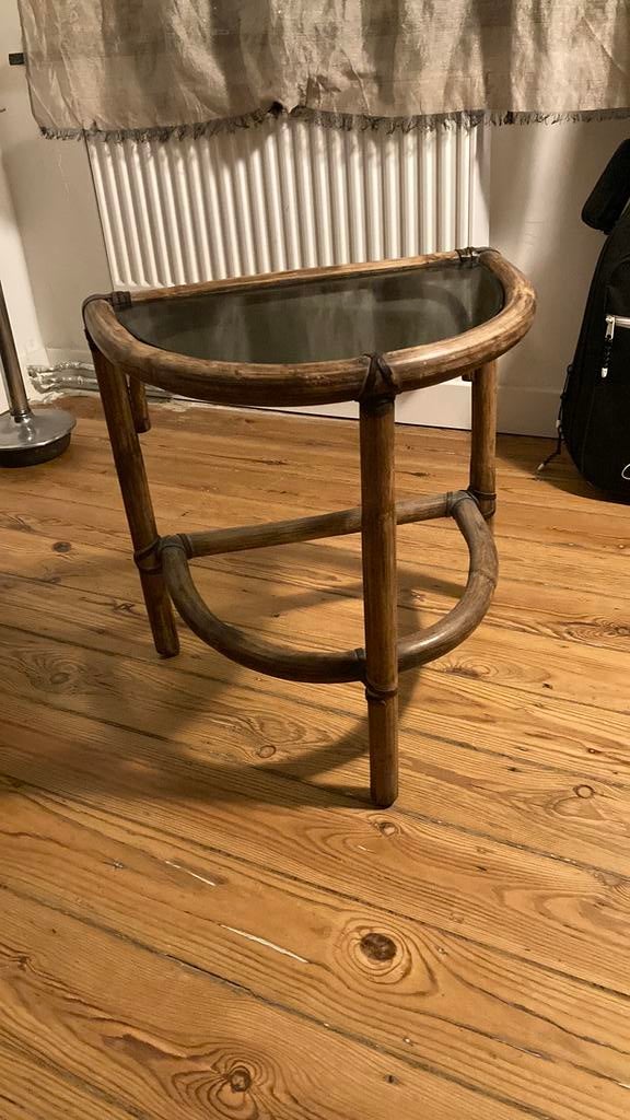 Gueridon rotin, Maison & Meubles, Tables | Tables d'appoint, Enlèvement ou Envoi, Comme neuf, Verre
