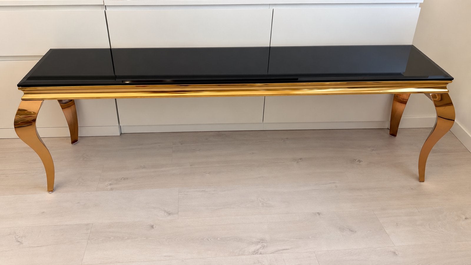 Console design noire laquée & dorée – très bon état, Moderne, Enlèvement, Utilisé, Métal